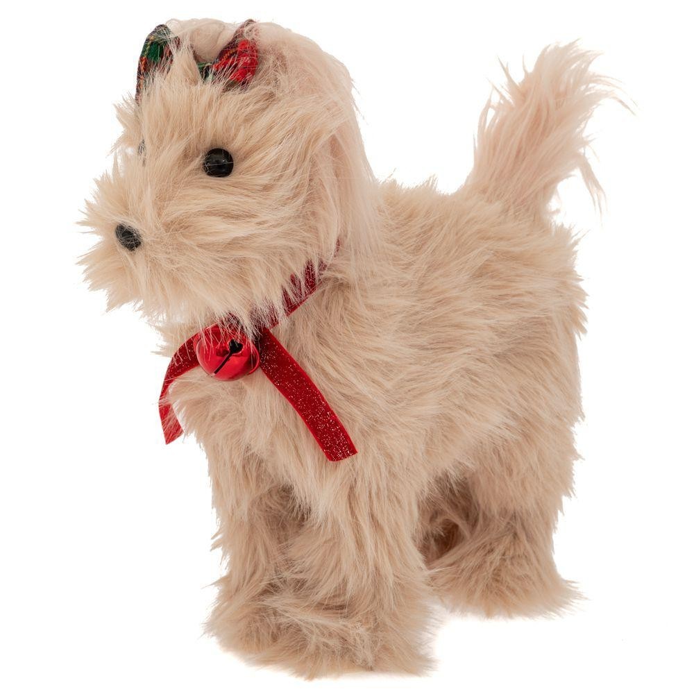 CANE BEIGE ROSSO E FIOCCO 31X11X32CM